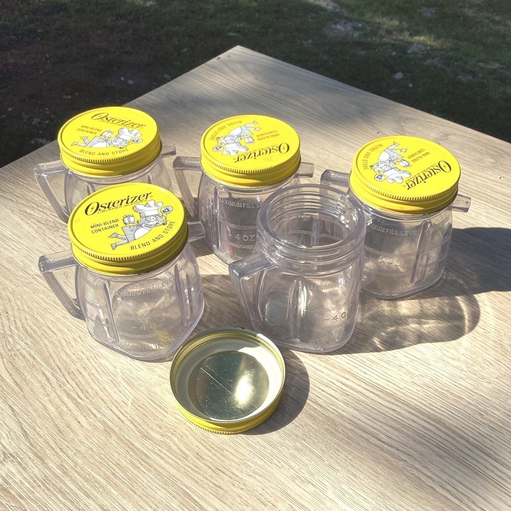 Osterizer Mini Blend Container Set Yellow Lids 5 Piece Kitchen‎ Appliance Parts